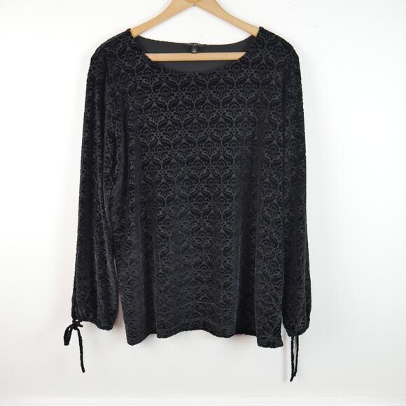 Talbots Tops - Talbots Plus 1X Top Black Velvet Popover Velour Blouse Tie Sleeve Boho Goth